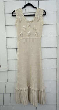 LaceMade Women's L Cream Knit Midi Sweater Dress Ethereal Cottagecore Coquette